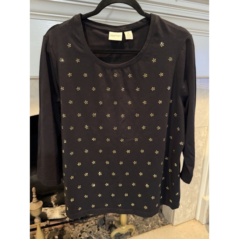 Zenergy By Chico’s 3/4 Sleeve Top With Sparkle Size XL